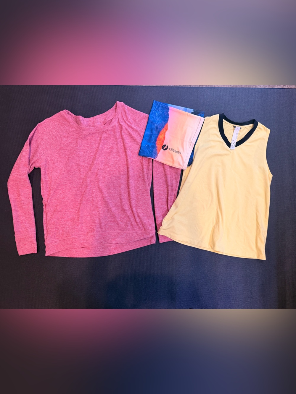 Oiselle Lux Lot Long-Sleeve Top + Yellow Tank & Multicolor Neck Gaiter